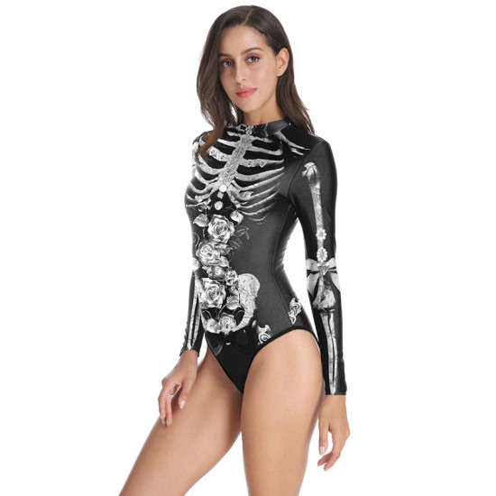 Halloween Skeleton 3D&Floral Printed Long-Sleeves Wetsuit Halloween Skeleton 3D&Floral Printed Long-Sleeves Wetsuit