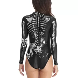 Halloween Skeleton 3D&Floral Printed Long-Sleeves Wetsuit