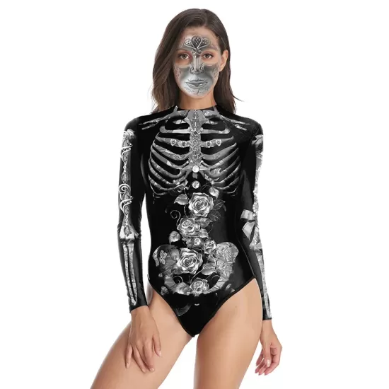 Halloween Skeleton 3D&Floral Printed Long-Sleeves Wetsuit Halloween Skeleton 3D&Floral Printed Long-Sleeves Wetsuit