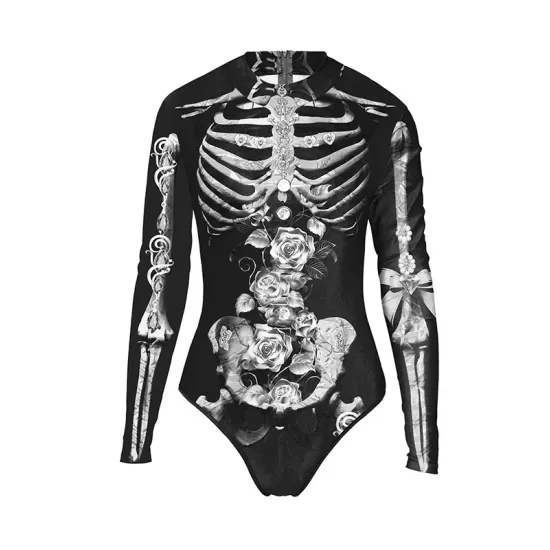 Halloween Skeleton 3D&Floral Printed Long-Sleeves Wetsuit Halloween Skeleton 3D&Floral Printed Long-Sleeves Wetsuit