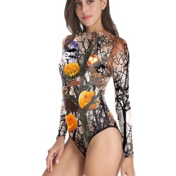 Halloween Pumpkin-Print Long-Sleeves Wetsuit