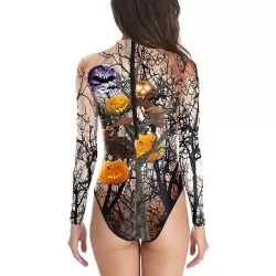 Halloween Pumpkin-Print Long-Sleeves Wetsuit