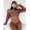 Floral Printed Off-Shoulder Long-Sleeves Wetsuit