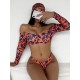 Floral Printed Off-Shoulder Long-Sleeves Wetsuit Floral Printed Off-Shoulder Long-Sleeves Wetsuit