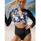 Long-Sleeves Hollow Floral Printed One-Piece Wetsuit