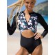 Long-Sleeves Hollow Floral Printed One-Piece Wetsuit Long-Sleeves Hollow Floral Printed One-Piece Wetsuit