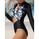 Long-Sleeves Hollow Floral Printed One-Piece Wetsuit Long-Sleeves Hollow Floral Printed One-Piece Wetsuit