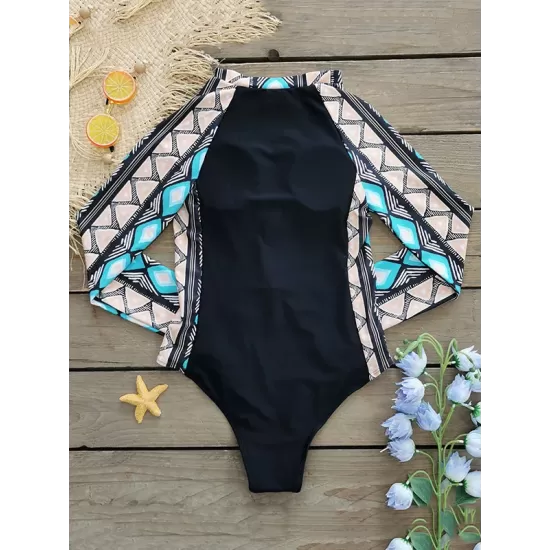 Long-Sleeves Plaid Split-Joint One-Piece Wetsuit Long-Sleeves Plaid Split-Joint One-Piece Wetsuit