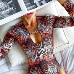 Sexy Striped Backless Long Sleeves Hollow Wetsuit