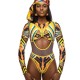Long Sleeves Hollow Ethnic Printed Backless One-Piece Swimwear Long Sleeves Hollow Ethnic Printed Backless One-Piece Swimwear