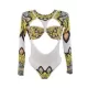 Long Sleeves Hollow Ethnic Printed Backless One-Piece Swimwear Long Sleeves Hollow Ethnic Printed Backless One-Piece Swimwear