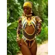 Long Sleeves Hollow Ethnic Printed Backless One-Piece Swimwear Long Sleeves Hollow Ethnic Printed Backless One-Piece Swimwear