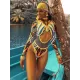 Long Sleeves Hollow Ethnic Printed Backless One-Piece Swimwear Long Sleeves Hollow Ethnic Printed Backless One-Piece Swimwear