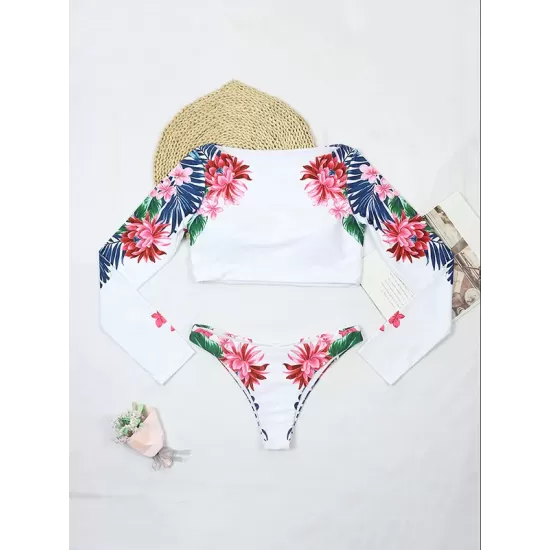 Long-Sleeves Floral Printed Split Wetsuit Long-Sleeves Floral Printed Split Wetsuit