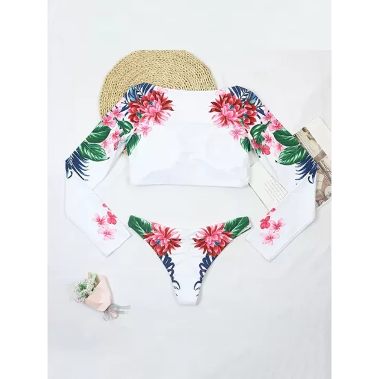 Long-Sleeves Floral Printed Split Wetsuit Long-Sleeves Floral Printed Split Wetsuit