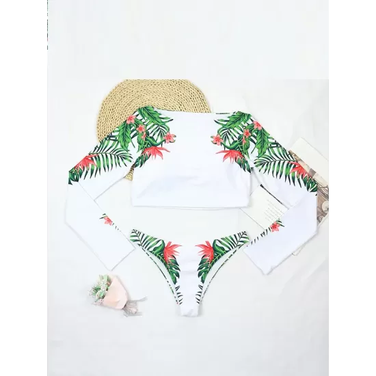 Long-Sleeves Floral Printed Split Wetsuit Long-Sleeves Floral Printed Split Wetsuit