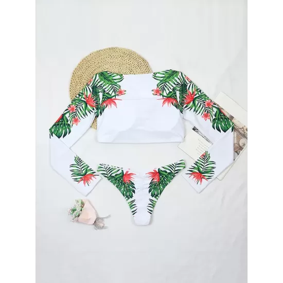 Long-Sleeves Floral Printed Split Wetsuit Long-Sleeves Floral Printed Split Wetsuit