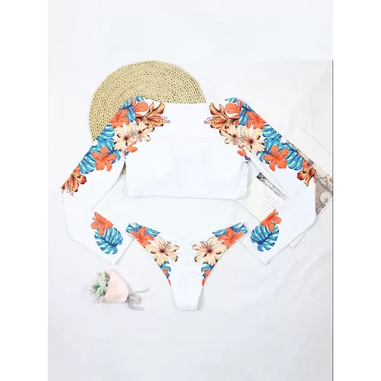 Long-Sleeves Floral Printed Split Wetsuit Long-Sleeves Floral Printed Split Wetsuit