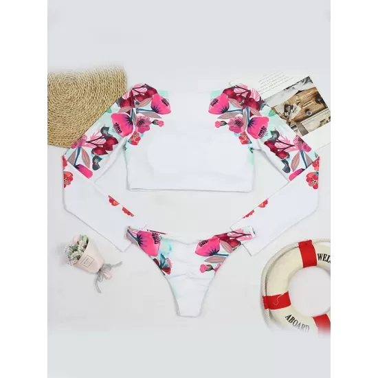 Long-Sleeves Floral Printed Split Wetsuit Long-Sleeves Floral Printed Split Wetsuit