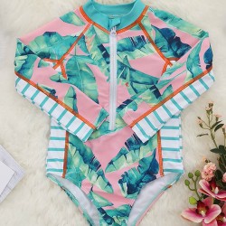 Long Sleeved Floral Printed Zipper One-Piece Wetsuits