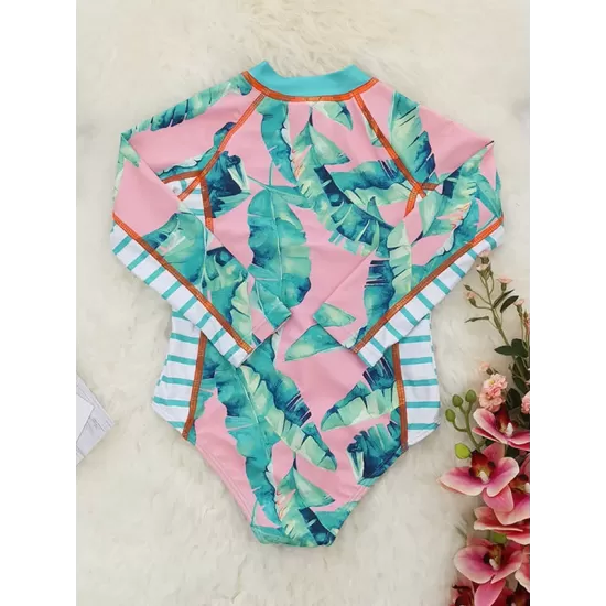 Long Sleeved Floral Printed Zipper One-Piece Wetsuits Long Sleeved Floral Printed Zipper One-Piece Wetsuits