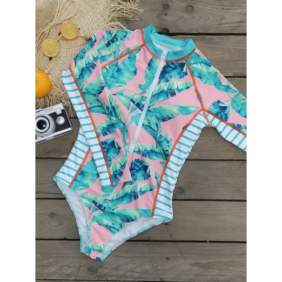 Long Sleeved Floral Printed Zipper One-Piece Wetsuits Long Sleeved Floral Printed Zipper One-Piece Wetsuits