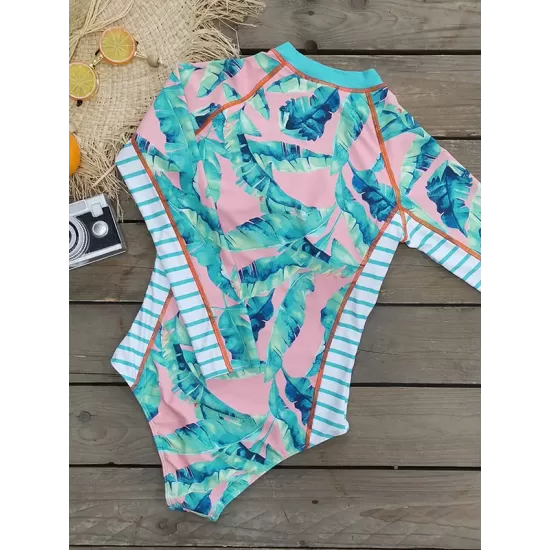 Long Sleeved Floral Printed Zipper One-Piece Wetsuits Long Sleeved Floral Printed Zipper One-Piece Wetsuits