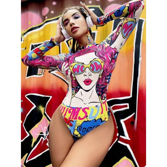 Artistic Illustration Printed Long Sleeves Backless Wetsuits Artistic Illustration Printed Long Sleeves Backless Wetsuits