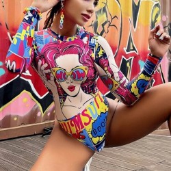 Artistic Illustration Printed Long Sleeves Backless Wetsuits