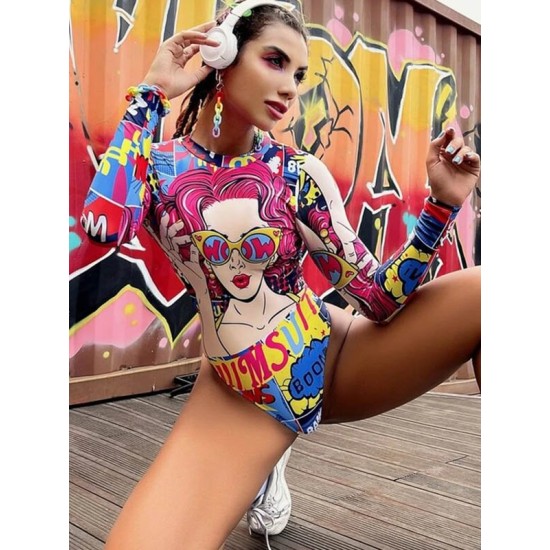 Artistic Illustration Printed Long Sleeves Backless Wetsuits Artistic Illustration Printed Long Sleeves Backless Wetsuits