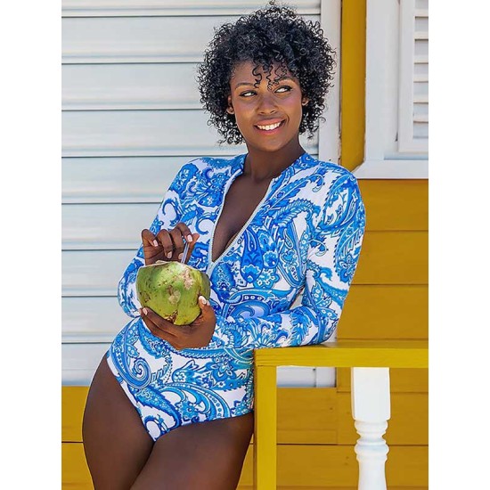 Long-Sleeves Floral Printed Zipper One-Piece Wetsuits Long-Sleeves Floral Printed Zipper One-Piece Wetsuits
