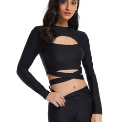 Long-Sleeves Solid Color Bandage Hollow Split Wetsuits