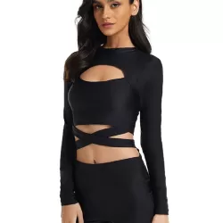 Long-Sleeves Solid Color Bandage Hollow Split Wetsuits