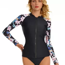 Long Sleeves Zipper Split-Joint Floral Printed One-Piece Wetsuits