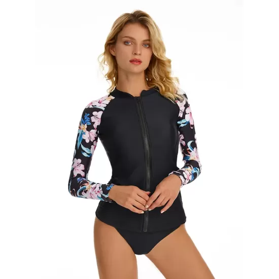 Long Sleeves Zipper Split-Joint Floral Printed One-Piece Wetsuits Long Sleeves Zipper Split-Joint Floral Printed One-Piece Wetsuits