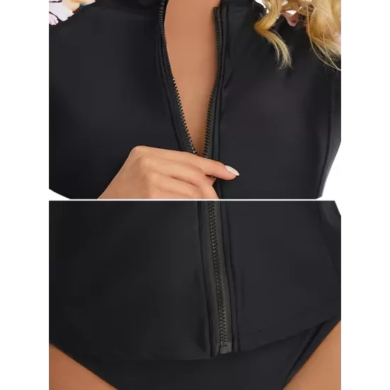 Long Sleeves Zipper Split-Joint Floral Printed One-Piece Wetsuits Long Sleeves Zipper Split-Joint Floral Printed One-Piece Wetsuits