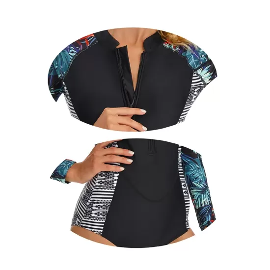 Long Sleeves Split-Joint Floral Printed Zipper One-Piece Wetsuits Long Sleeves Split-Joint Floral Printed Zipper One-Piece Wetsuits