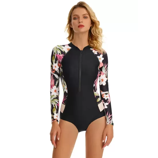 Floral Printed Long-Sleeves Split-Joint One-Piece Wetsuit Floral Printed Long-Sleeves Split-Joint One-Piece Wetsuit