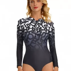 Long Sleeves Floral Printed Zipper One-Piece Wetsuits