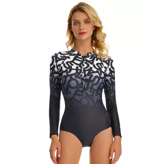 Long Sleeves Floral Printed Zipper One-Piece Wetsuits Long Sleeves Floral Printed Zipper One-Piece Wetsuits