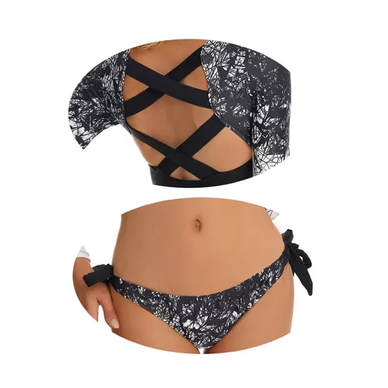 Floral Printed Bandage Backless Long Sleeves Split Wetsuit Floral Printed Bandage Backless Long Sleeves Split Wetsuit