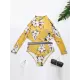 Long-Sleeves Belly-Hollow Floral-Printed One-Piece Wetsuit Long-Sleeves Belly-Hollow Floral-Printed One-Piece Wetsuit