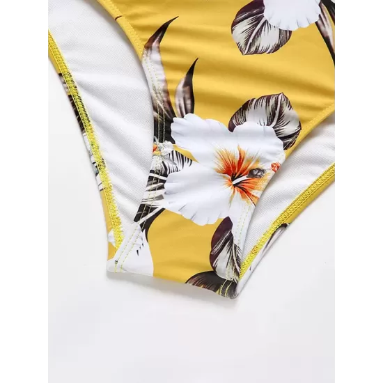 Long-Sleeves Belly-Hollow Floral-Printed One-Piece Wetsuit Long-Sleeves Belly-Hollow Floral-Printed One-Piece Wetsuit