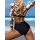 Long-Sleeves Floral Printed Belly-Hollow One-Piece Wetsuits Long-Sleeves Floral Printed Belly-Hollow One-Piece Wetsuits