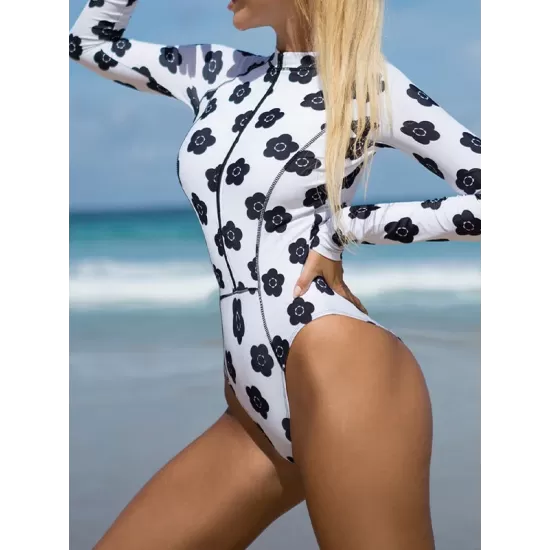 Long Sleeves Floral Printed Zipper One-Piece Wetsuits Long Sleeves Floral Printed Zipper One-Piece Wetsuits