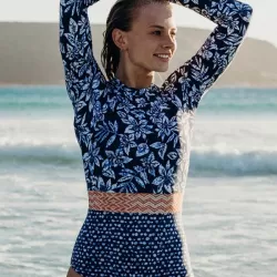 Long-Sleeves Zipper Floral Printed Wetsuits