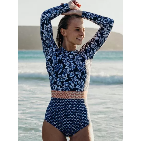 Long-Sleeves Zipper Floral Printed Wetsuits Long-Sleeves Zipper Floral Printed Wetsuits