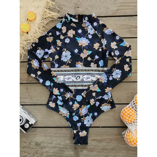 Long-Sleeves Zipper Floral Printed Wetsuits Long-Sleeves Zipper Floral Printed Wetsuits