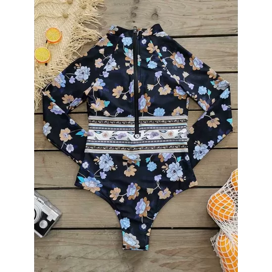 Long-Sleeves Zipper Floral Printed Wetsuits Long-Sleeves Zipper Floral Printed Wetsuits