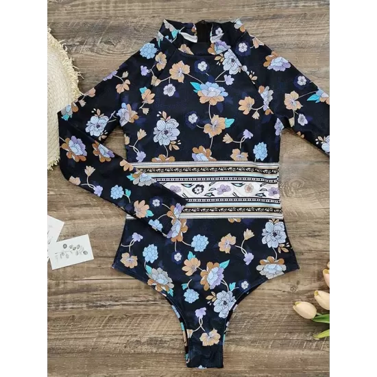Long-Sleeves Zipper Floral Printed Wetsuits Long-Sleeves Zipper Floral Printed Wetsuits